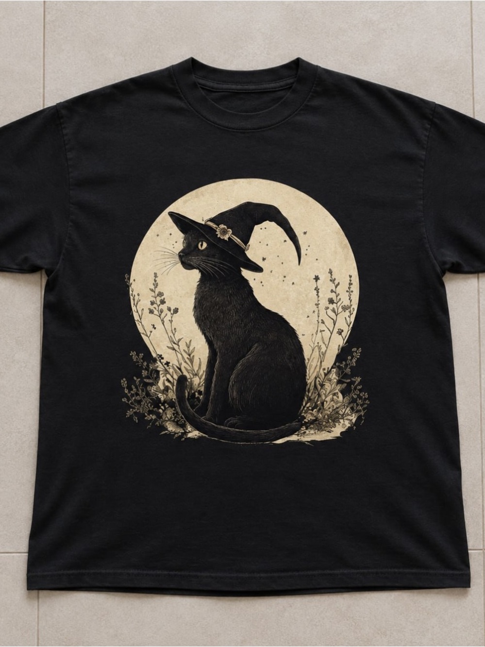 Moonlit Witch Cat Gildan Black Graphic Tee